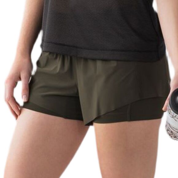 Lululemon Womens Size 4 Squad Goals 3.5" Lined Running Shorts Dark Olive Green - Picture 3 of 14